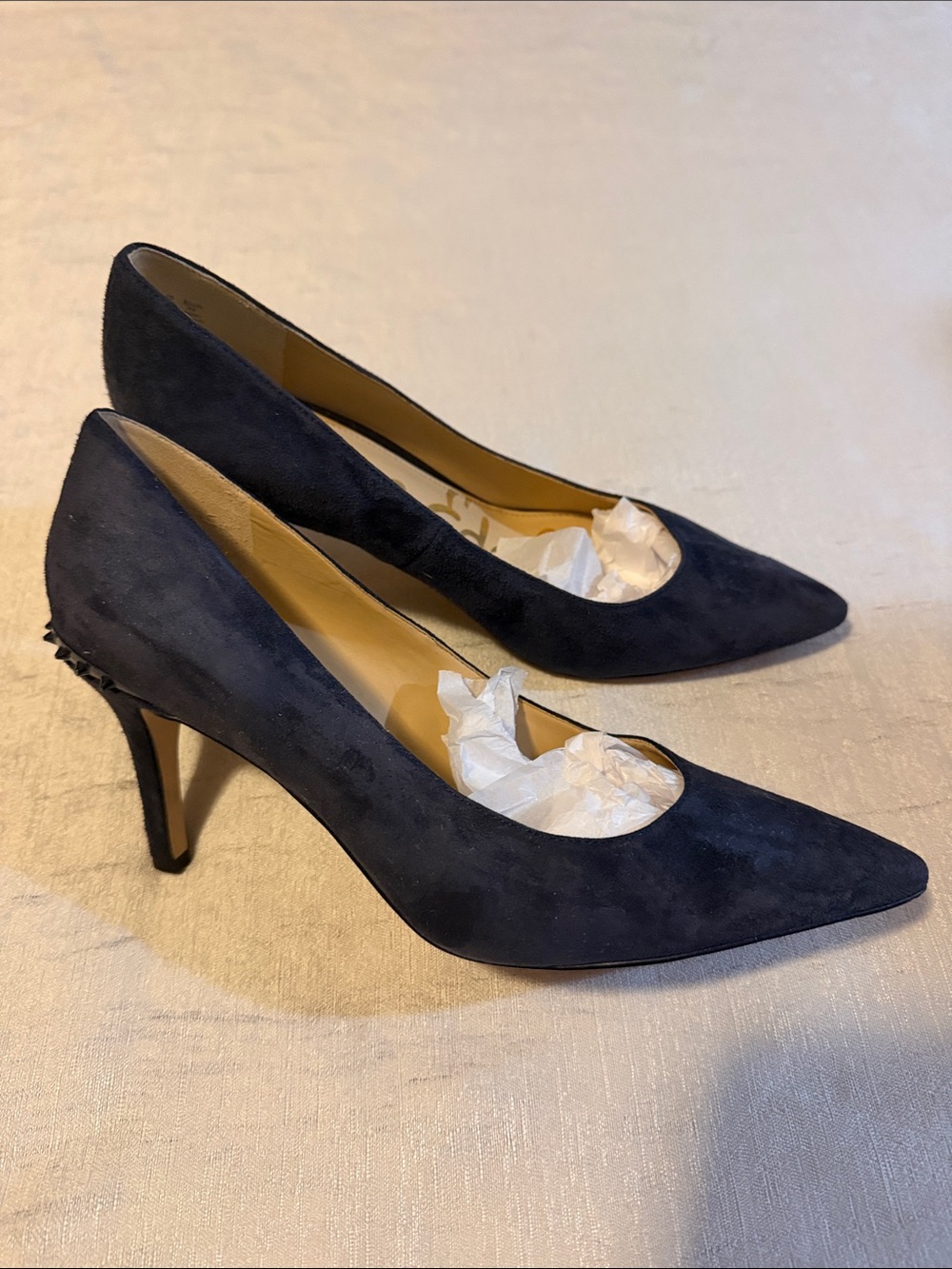 Sam Edelman ‘Tonia’ Pointed-Toe Suede Navy Stiletto Heel w Studded Detail Size 8
